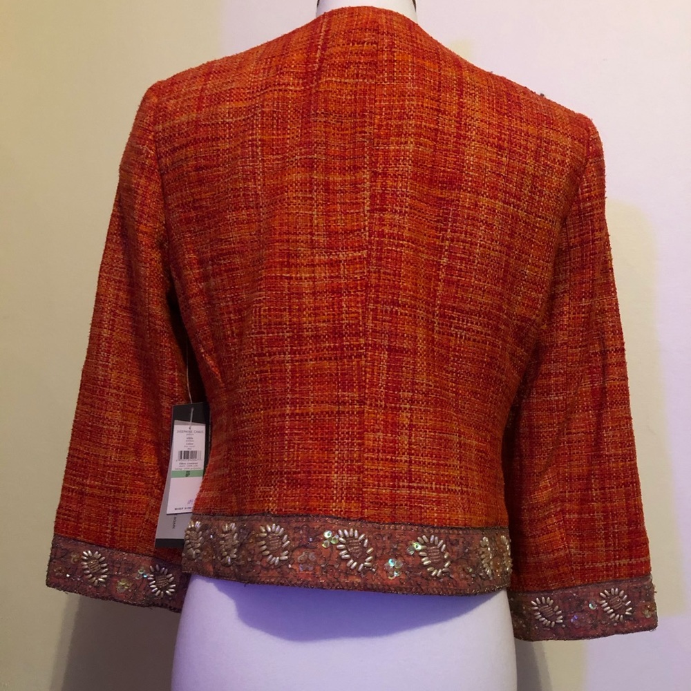 Josephine Chaus Orange Tweed Beaded Blazer Jacket - Picture 10 of 14